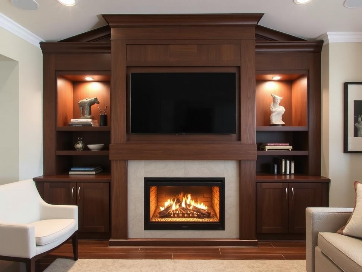 Built-in entertainment cabinetry with fireplace in Troy, Michigan